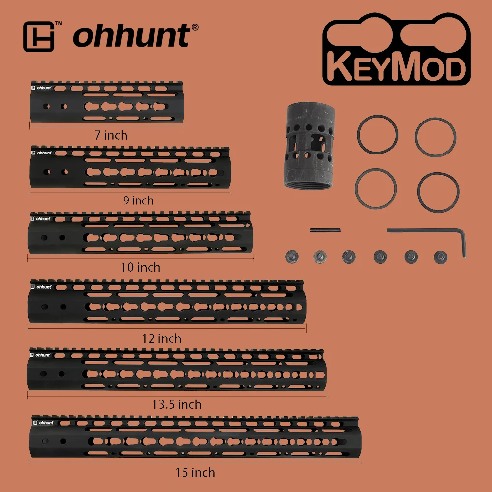 Ohhunt Охотничий Тактический AR-15 рельс NSR " 9" 1" 12" 13," 15" Rail KeyMod Handguard Пикатинни со стальной бочковой гайкой