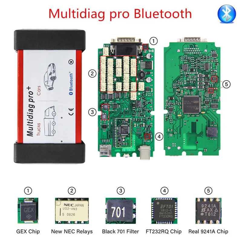 CDPTCS WOW Multidiag Pro Bluetooth. R3/. R1 активация keygen NEC 9241A CDPPro OBDII сканер автомобильный грузовик диагностический инструмент - Цвет: Multidiag pro Blueto