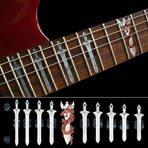 Маркеры Fretboard с инкрустацией наклейки для гитары и бас меча драконом (белый