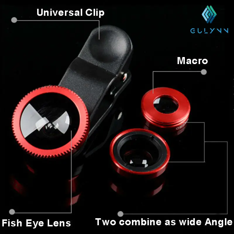 Гулинн рыбий глаз 3 в 1 универсальный мобильный телефон объектив с чипом