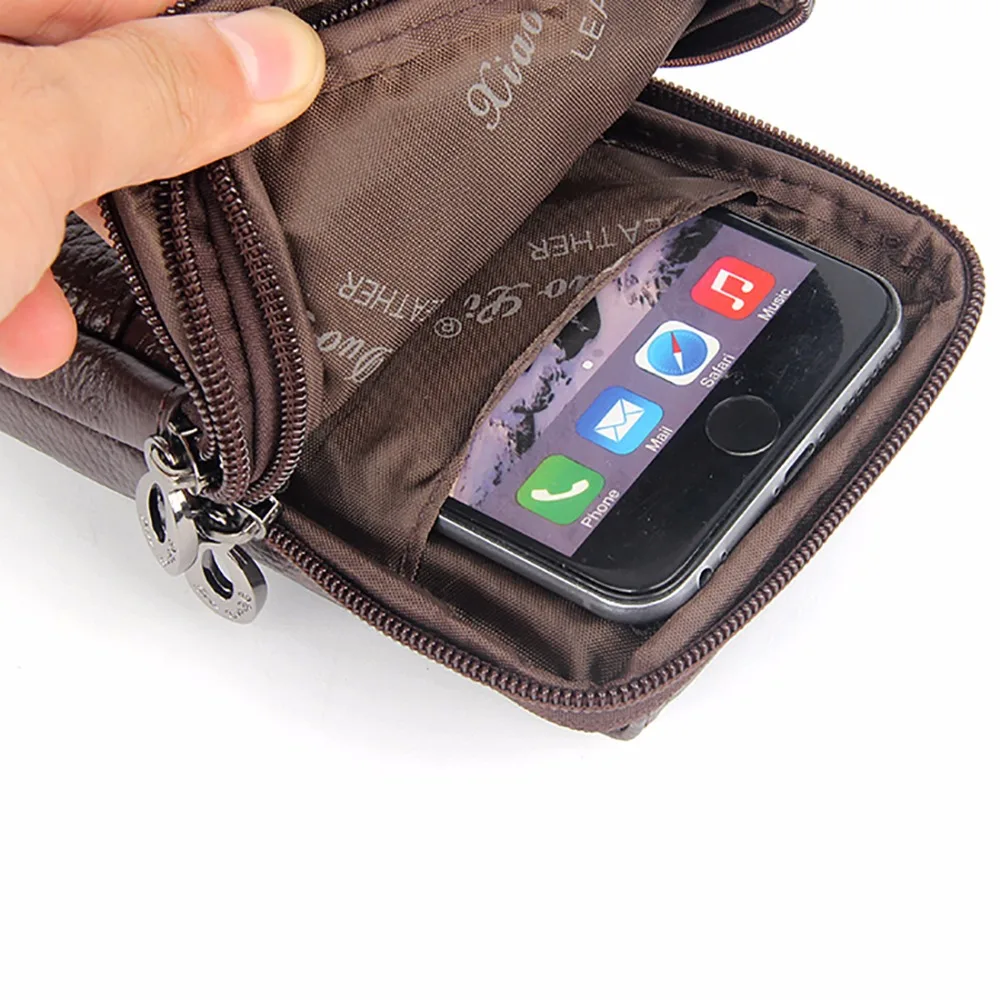 

First Layer Cowhide Hook Fanny Waist Pack Hot Case Hip Bum Purse Skin Belt Bags Sale Genuine Leather Men Cell/Mobile Phone Bag