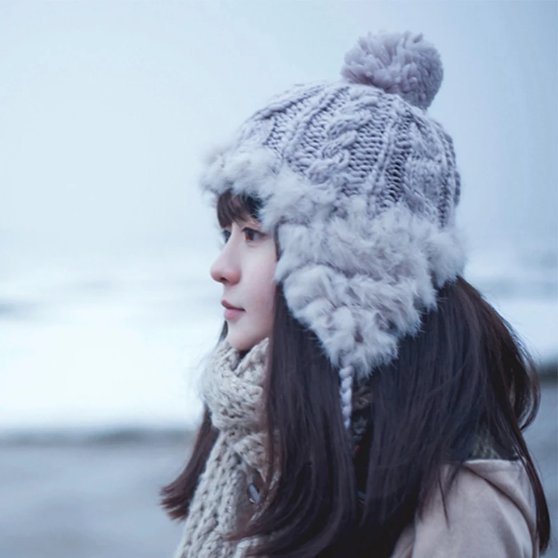

Ear Flaps Winter Bomber Hat Women Russian Ushanka Aviator Trapper Snow Skiing Caps Earflap Winter Rabbit Fur Bomber Hat YY17271