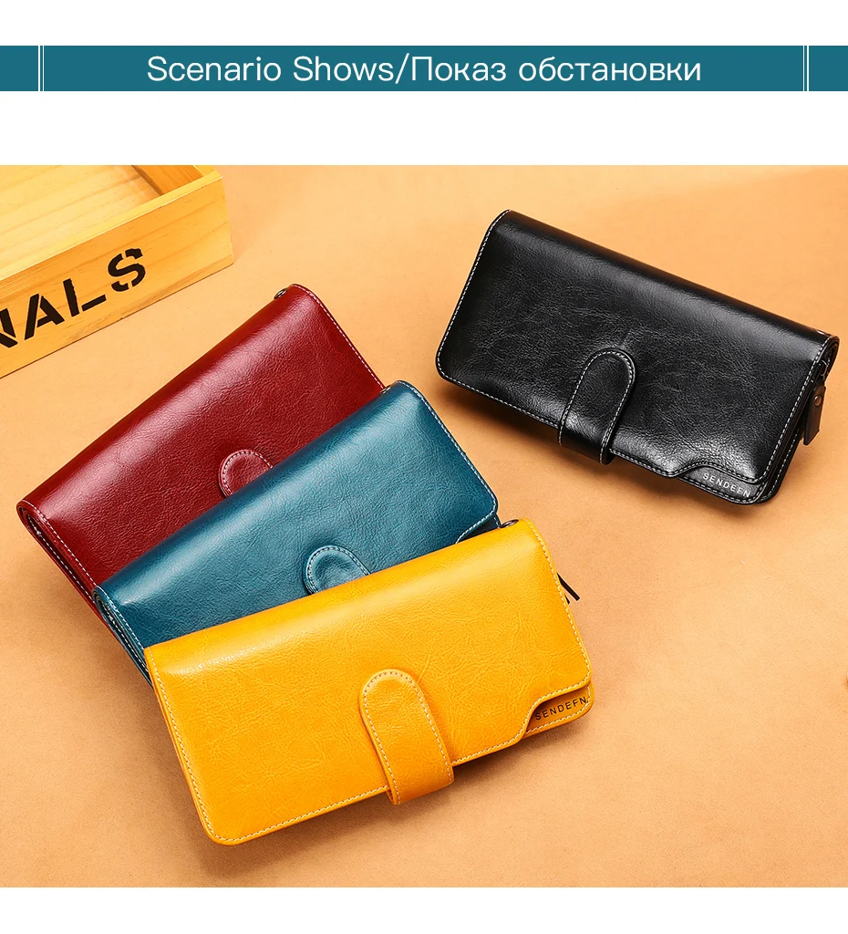 SENDEFN Новое поступление, модные длинные женские кошельки, Женский кошелек из спилка, Женский кошелек на молнии, сумка для телефона 5201-65