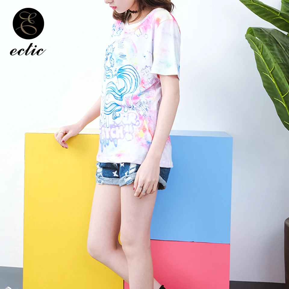 Музыка Единорог Tie Dye футболки Vetement Femme 2019 Ulzzang Harajuku Kawaii одежда пуловер Плюс