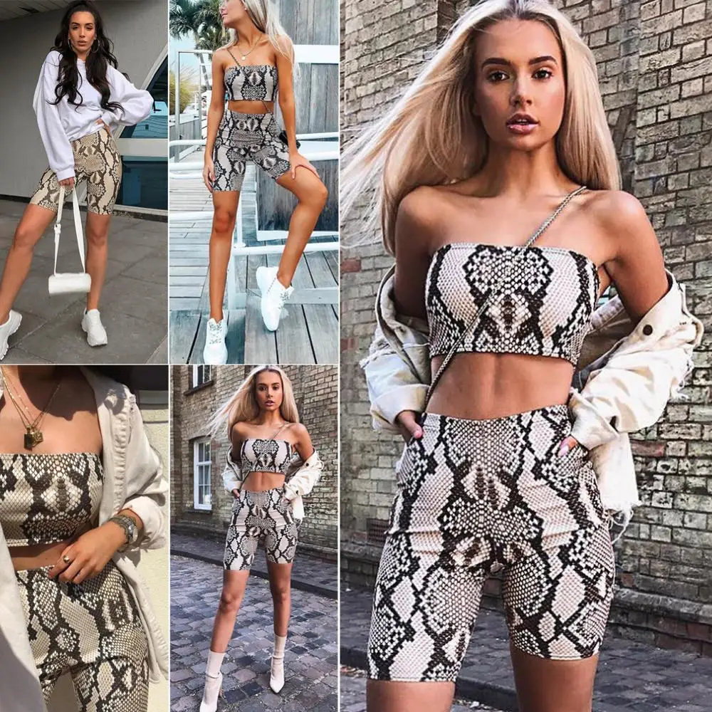 Женская Осенняя Повседневная блестящая трубка топ шорты Bodycon комплект из двух