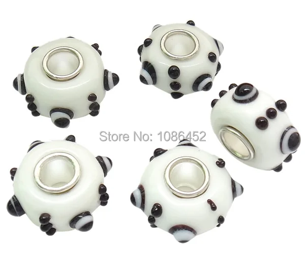 Free shipping!!!Lampwork European Bead 2014 Fashion Rondelle handmade brass single core without troll &amp bumpy white 15x7mm | Украшения и