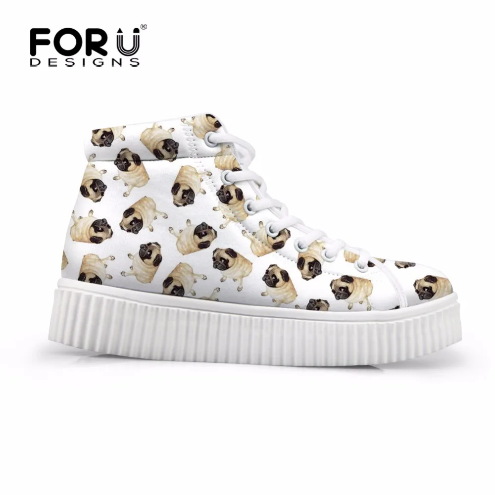 

Женские повседневные туфли на плоской подошве FORUDESIGNS, с 3D рисунком животных, Мопсов, на платформе