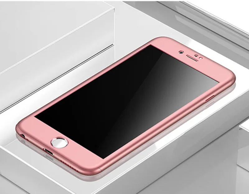 Rose Gold 360 Полное покрытие чехол для телефона для iPhone X, 8, 6, 6s 7 Plus 5 5S SE защитный чехол Крышка для iPhone 6 7 8 плюс 6s 7 8 Plus чехол Крышка Стекло - Цвет: Rose Gold