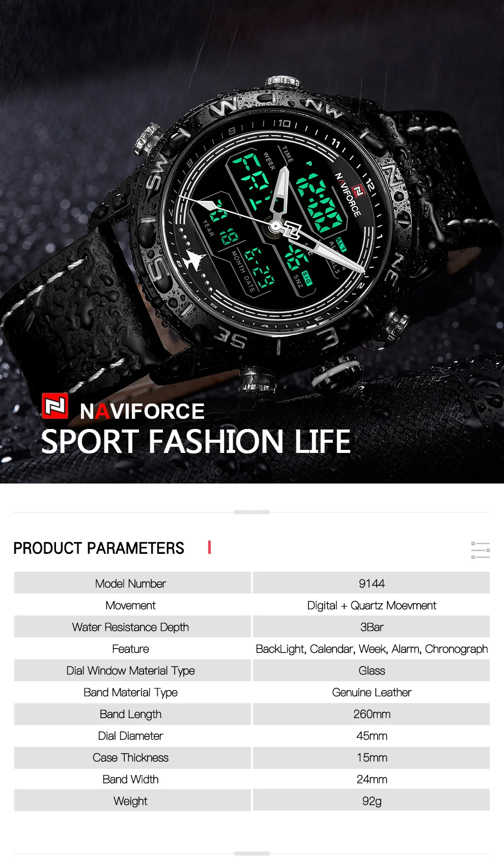 NAVIFORCE 9144 модные золотые мужские спортивные часы мужские s светодиодный аналоговые цифровые часы армейские военные кожаные кварцевые часы Relogio Masculino