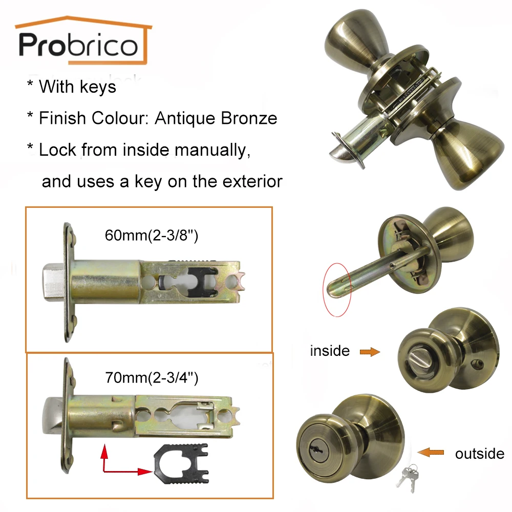 Probrico античные бронзовые дверные замки, межкомнатные дверные ручки для ванной комнаты, спальни, прачечной, детской комнаты, домашняя дверная фурнитура, принадлежности