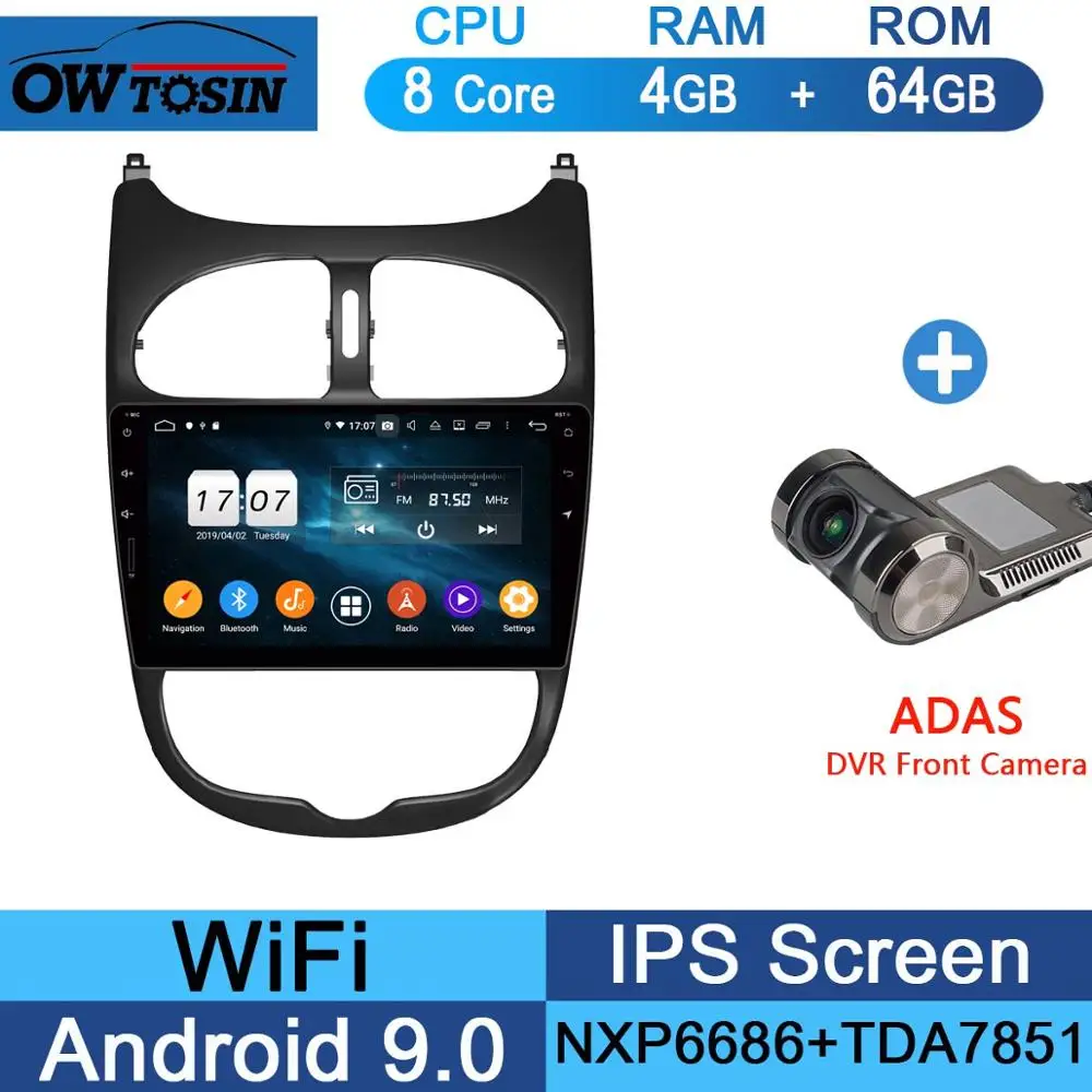 64G Adas Camera " ips Android 9,0 8 ядерный 4G+ 64G Автомобильный DVD Радио мультимедийный плеер gps для PG PEUGEOT 206 PG206 DSP CarPlay Parrot BT Adas стерео - Цвет: 64G Adas Camera