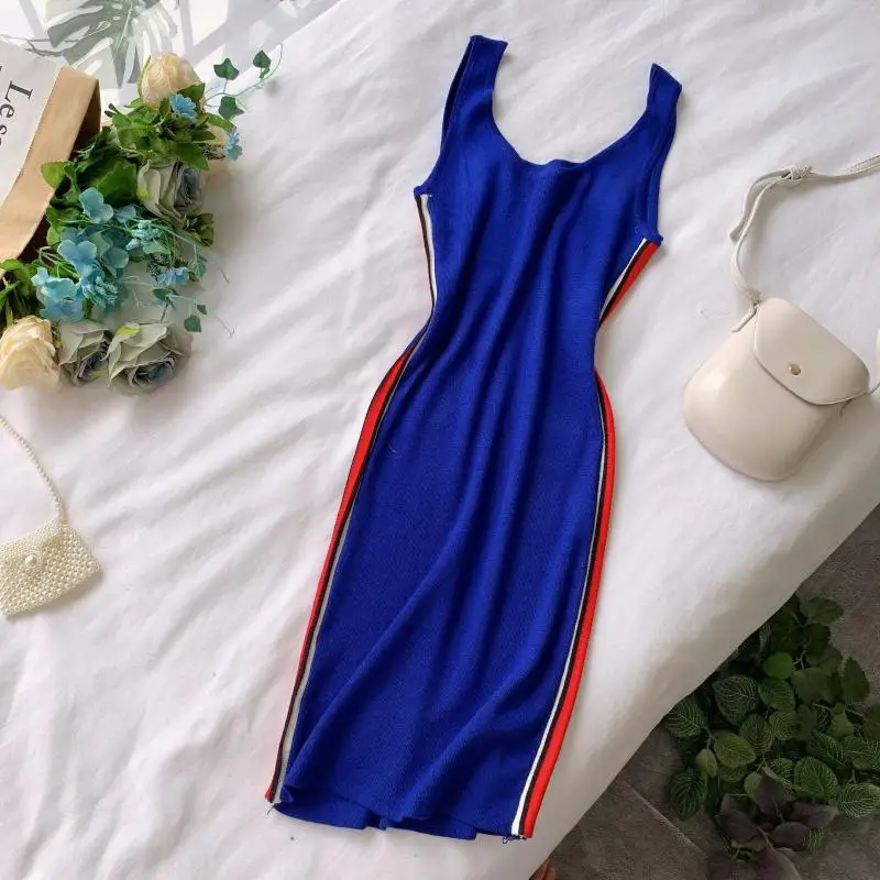 Женское платье в полоску FMFSSOM весенне летнее трикотажное облегающее без рукавов