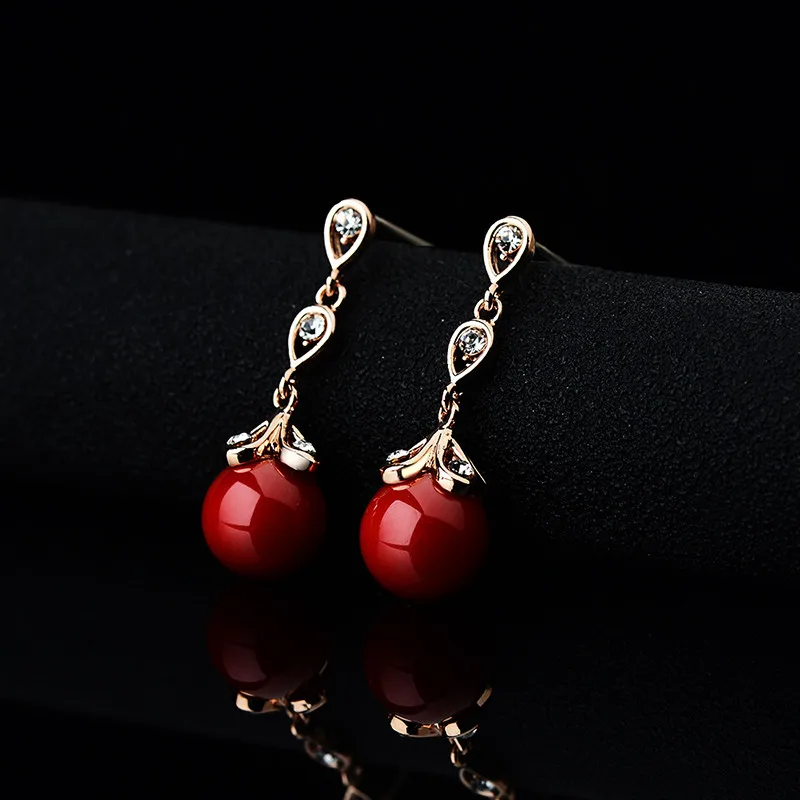 Серьги Коралл Коралловые Серьги Красные Серьги Гвоздики Серьги Женские Серьги Висячие Сережки с Камнем Позолоченые Украшения Женские Корейская Мода