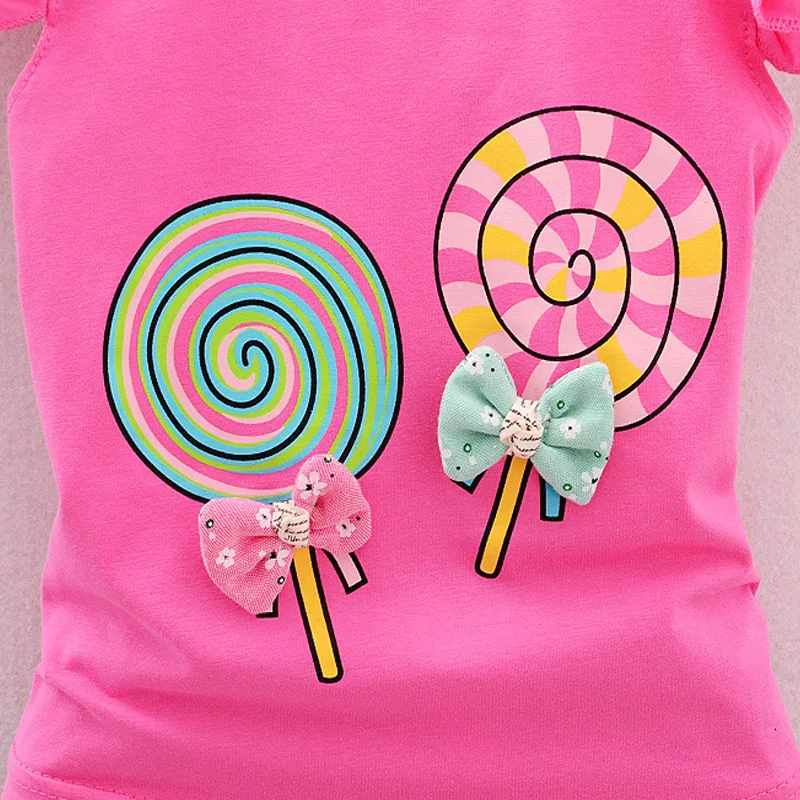 Новая детская одежда для девочек красивая с короткими рукавами и милым бантиком