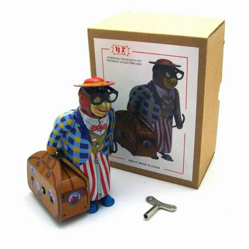 

Vintage Retro Monkey on Business trip Tin toy Classic Clockwork Mechanical Wind Up Robot Tin Toy For Adult Kids Collectible Gift