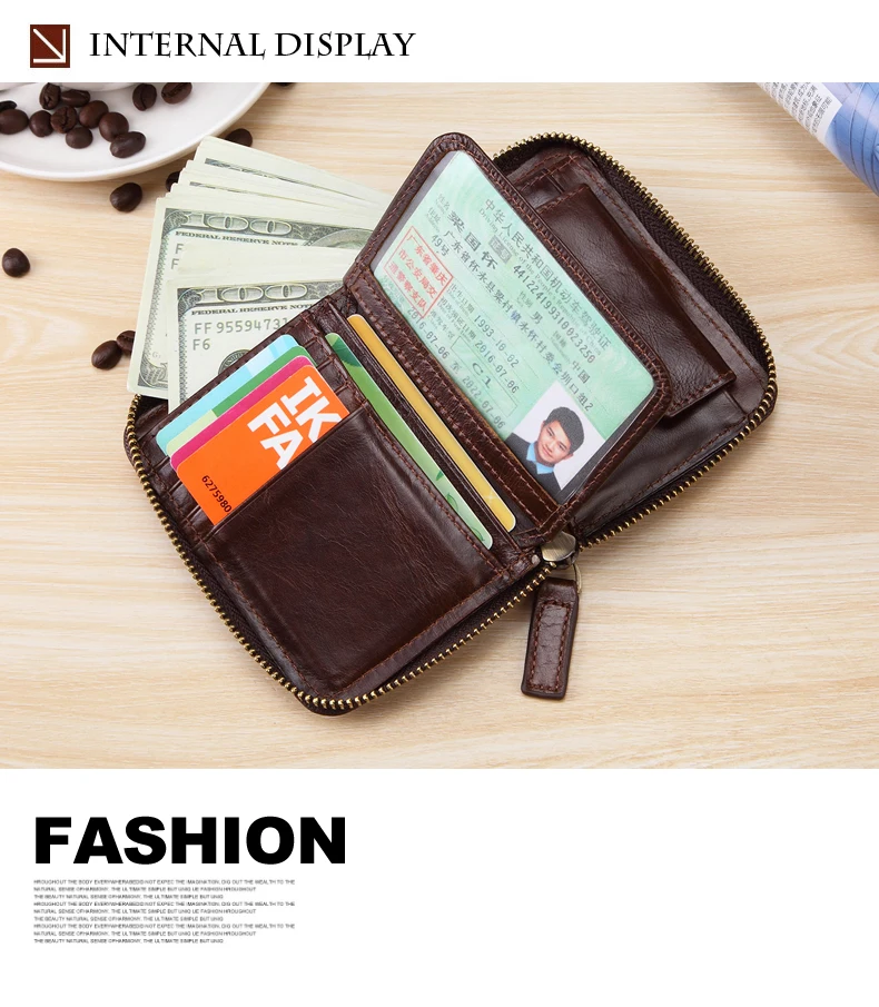 Meesii Genuine Leather Short Men Wallet Vintage Cow Leather Small Wallet Male Photo&Card holder Purse Coin pocket Zipper