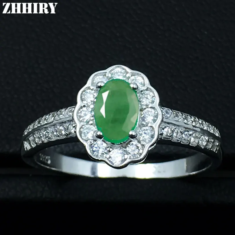 Женское кольцо из серебра 925 пробы с натуральным зеленым изумрудом|fine jewelry|925 sterling