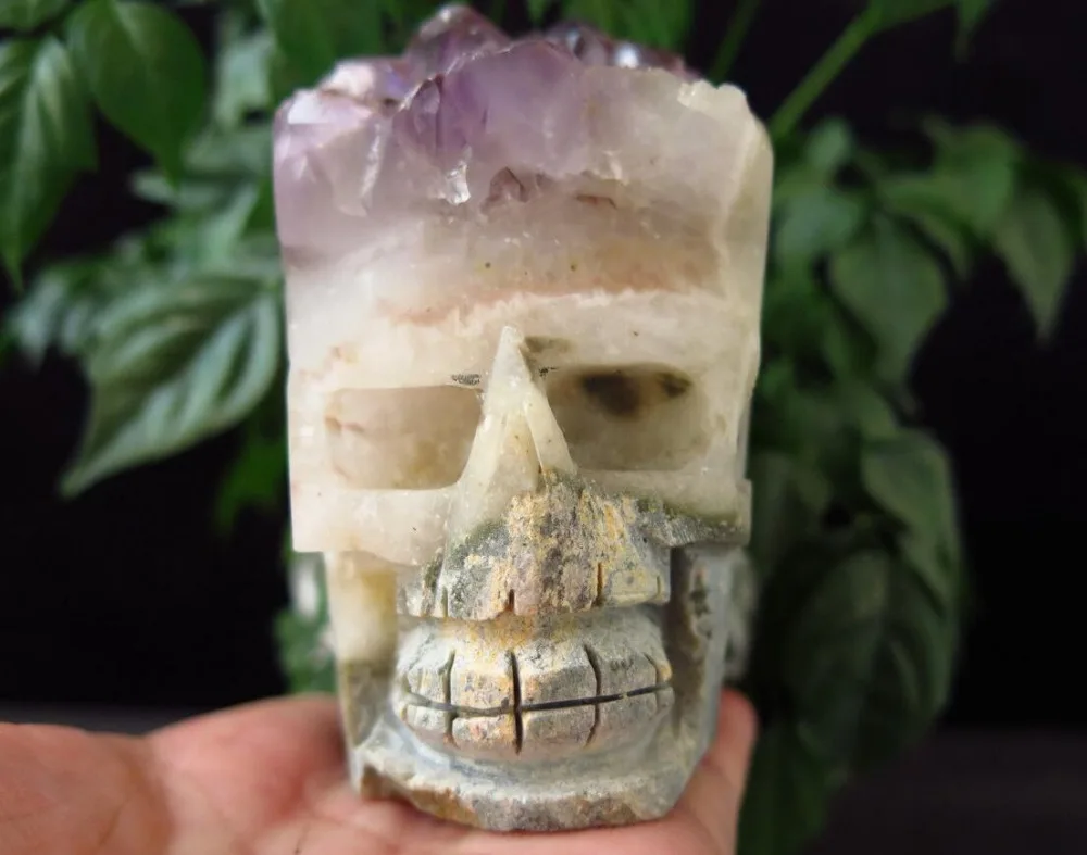 Уникальный натуральный аметистовая Друза резной кварцевый хрустальный череп