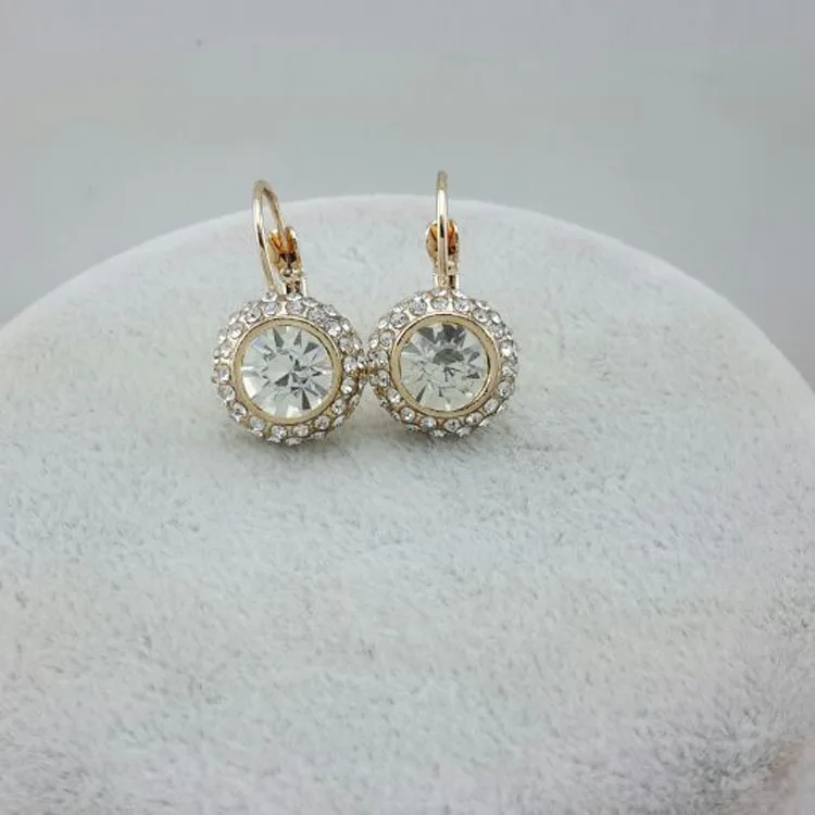 gold white Новое поступление Женская мода Kate Middleton круглый милый кубический циркон чешский кристалл серьги - Окраска металла: gold white