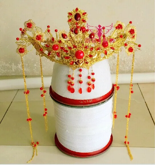 

Red Gold Bride Wedding Hair Tiaras Ancient Chinese Empress Hair Piece 01