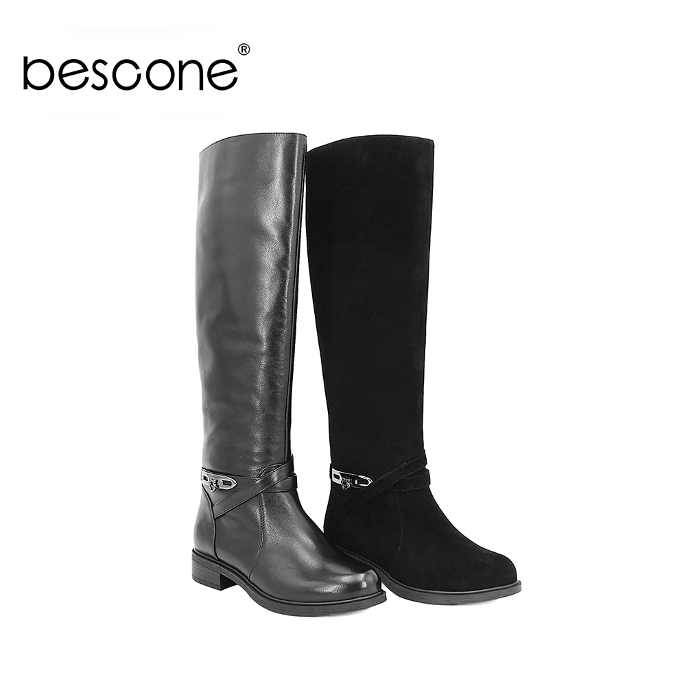 Женские сапоги до середины икры BESCONE из натуральной кожи удобные на молнии с