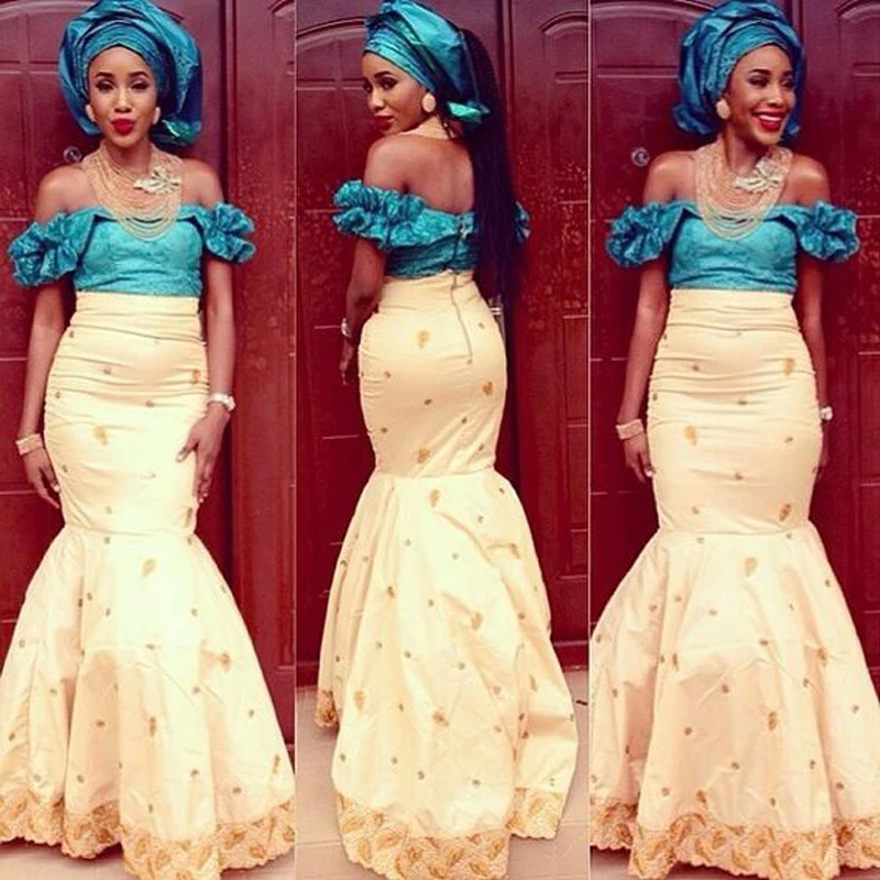 Женское вечернее платье с открытыми плечами длинное бирюзовое платье-Русалка