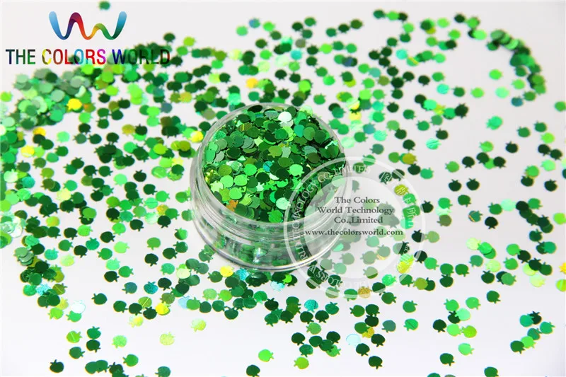 

LAP-6 Apple Shape Glitter Size 3 mm laser holographic Green color paillette for Nail Art and DIY supplies1pack=50g