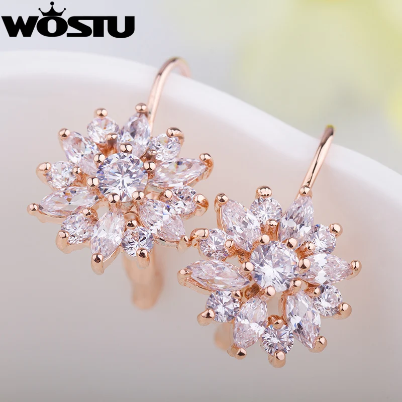 WOSTU Роскошные серьги гвоздики цвета шампанского и золотого цветов с циркониевым