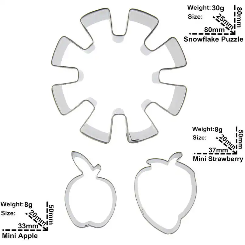 Маленькое яблоко мини клубника снежинка в форме 3 шт бисквитные формы для резки