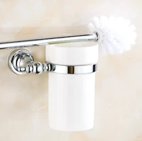 wall mounted polished chrome brass bathroom toilet brush holder set bathroom accessory single ceramic cup mba906