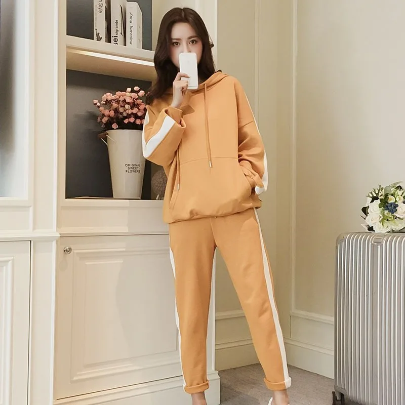 

Autumn Tracksuit Long Sleeve Harajuku Side Striped Sweatshirts Casual Set Women 2 Piece Set Tops+Pants Sporting Suit Female