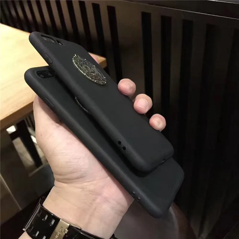 Mobile Phone Cases Cool Metal Skull Pattern Simple Style TPU Soft Black Protective Cover Case for iPhone 7/8 Plus |
