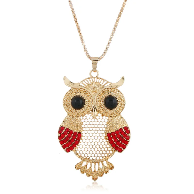FY Euro-American retro owl full drill sweater chain long necklace female personality fashion Baitao Crystal Necklace | Украшения и