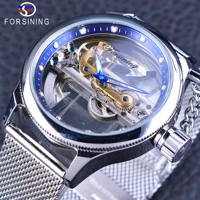 forsining blue ocean mysterious apple mesh band double side transparent creative watch openwork top brand luxury male clock
