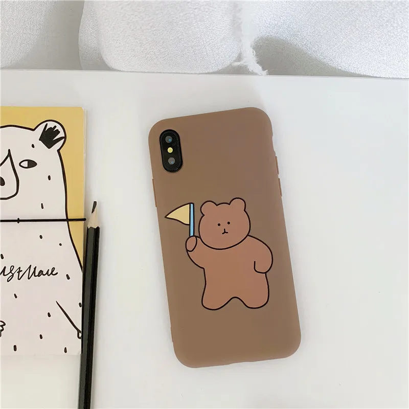 JIBAN Cute Cartoon Bear Phone Case for Apple Iphone X XS MAX XR 6 6s 6plus 7 7plus 8 Plus Soft TPU Couple Back Cover |