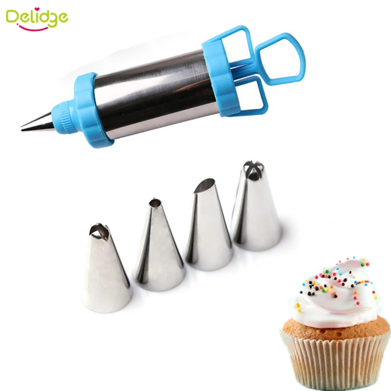 1 комплект 4 насадки + ручка набор для украшения тортов крема торта из нержавеющей