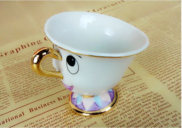 Cartoon Beauty And The Beast Teapot Mug Mrs Potts Chip Tea Pot Cup Set Porcelain Gift 18K Gold-plated Painted Enamel Ceramic New | Дом и сад