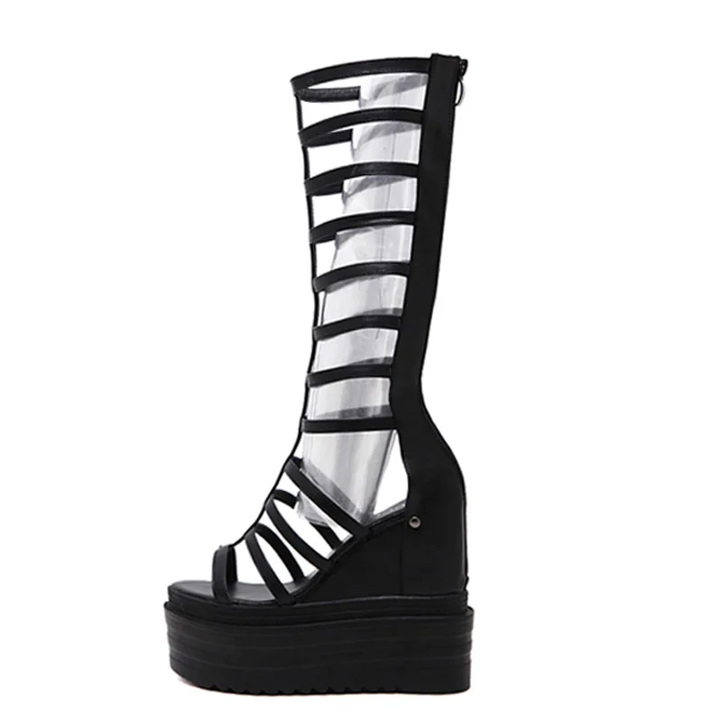 Женская обувь Босоножки на высоком каблуке Летние римские сандалии до колена