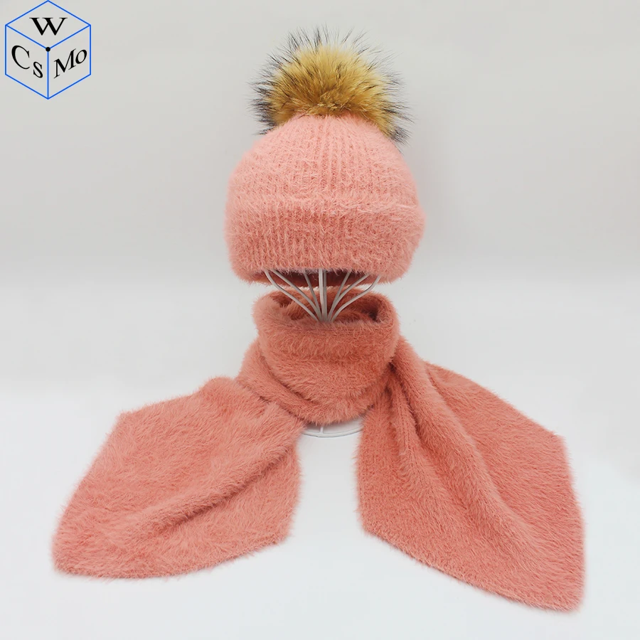 Зимние флисовые вязаные шапочки шапка шарф Набор повседневные поддельные