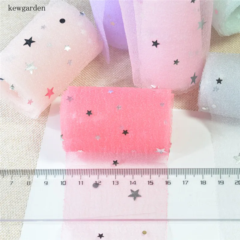 Kewgarden 6CM 2.5&quot Sequin Stars Seersucker Voile Ribbon DIY Hair Bowknot Accessories Handmade Tape Satin 20 Meters | Дом и сад