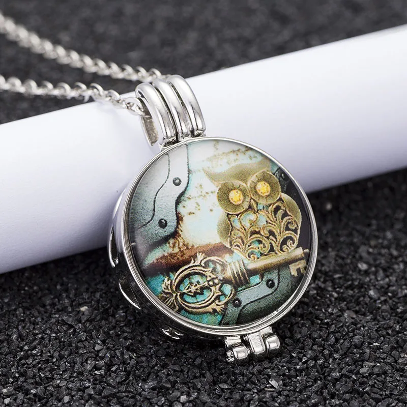 Арома диффузор светящаяся Сова Стекло бальное ожерелье с медальоном открытый