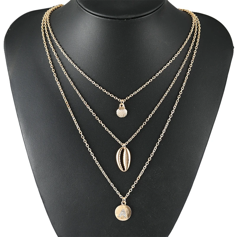 Многослойное ожерелье с подвеской в виде ракушки буквы А женское пляжное