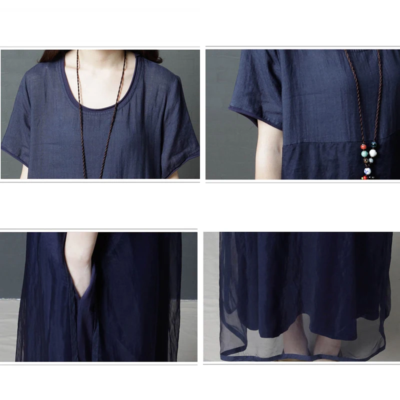 foxmertor 2020 M-3XL Summer Retro Art Large Size Women's Loose Dress O-Neck Ramie Solid color women dress elegant Long E8861 | Женская