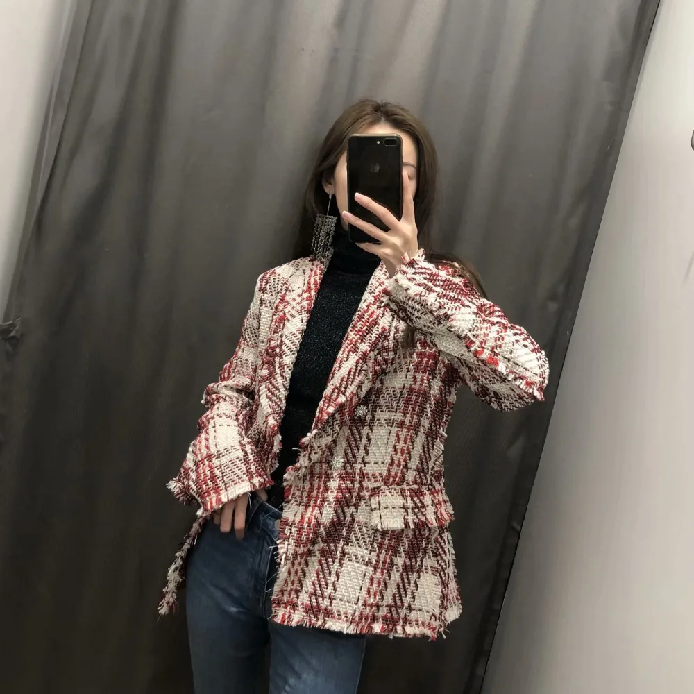 Женский твидовый блейзер с длинным рукавом демисезонный пиджак из твида