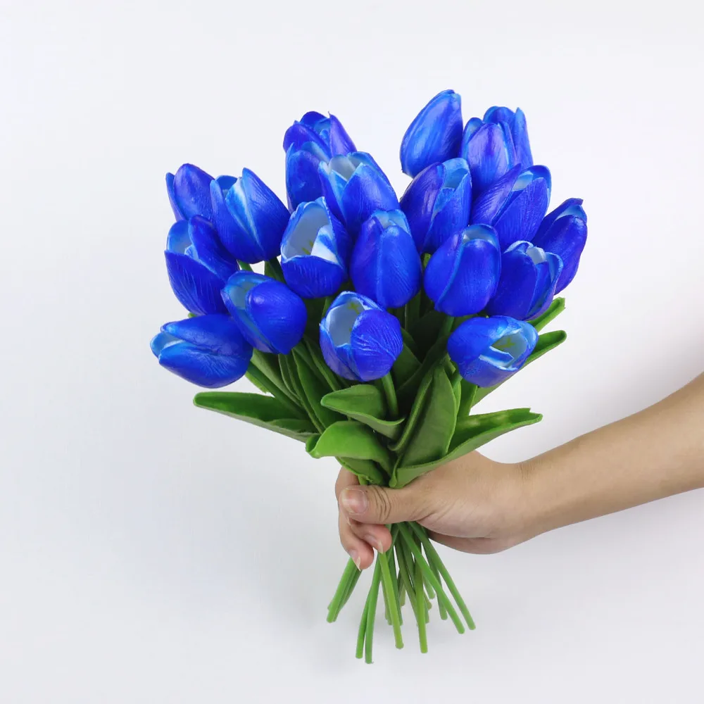 5pcs Royal blue Artificial Tulips fake Flowers PU artificial decora Tulip for Home Wedding decoration