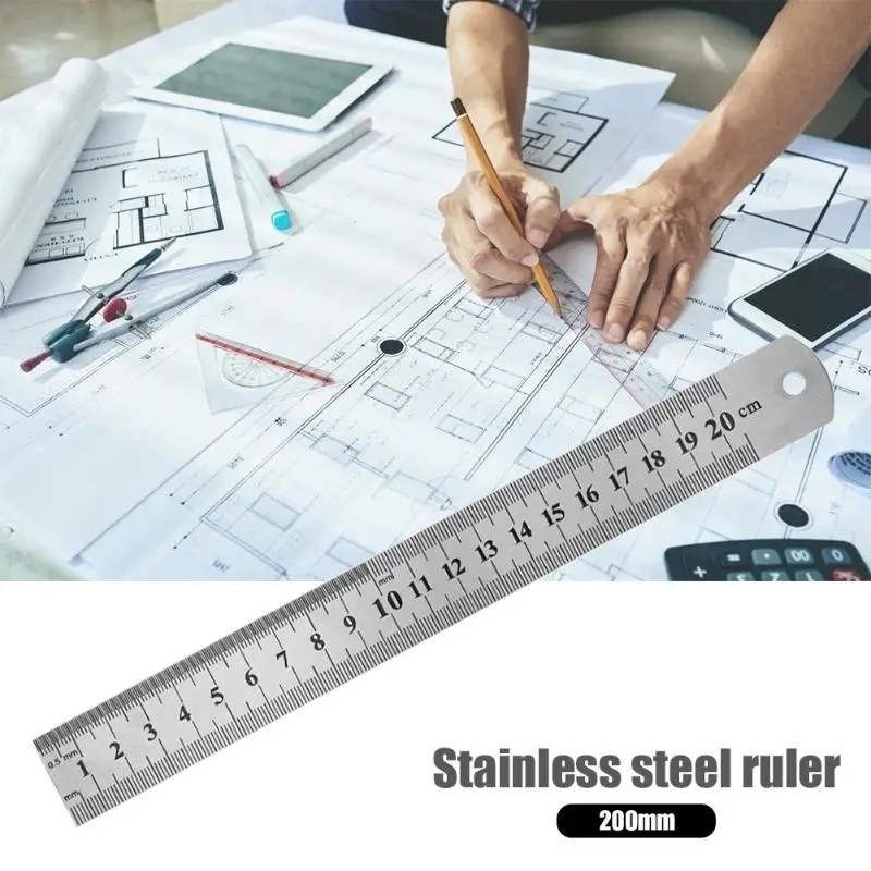 15-50cm Stainless Steel Metal Straight Ruler Precision Double Sided Measuring Tool