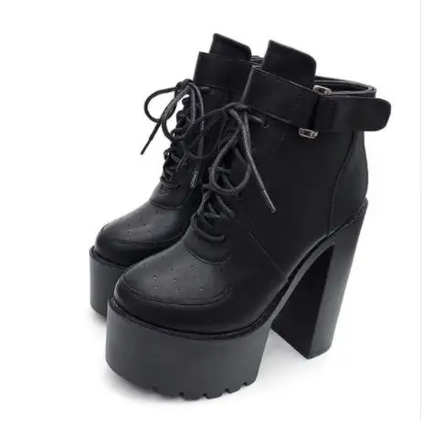 Лидер продаж черные ботинки на платформе Женская Осенняя обувь молнии высоком