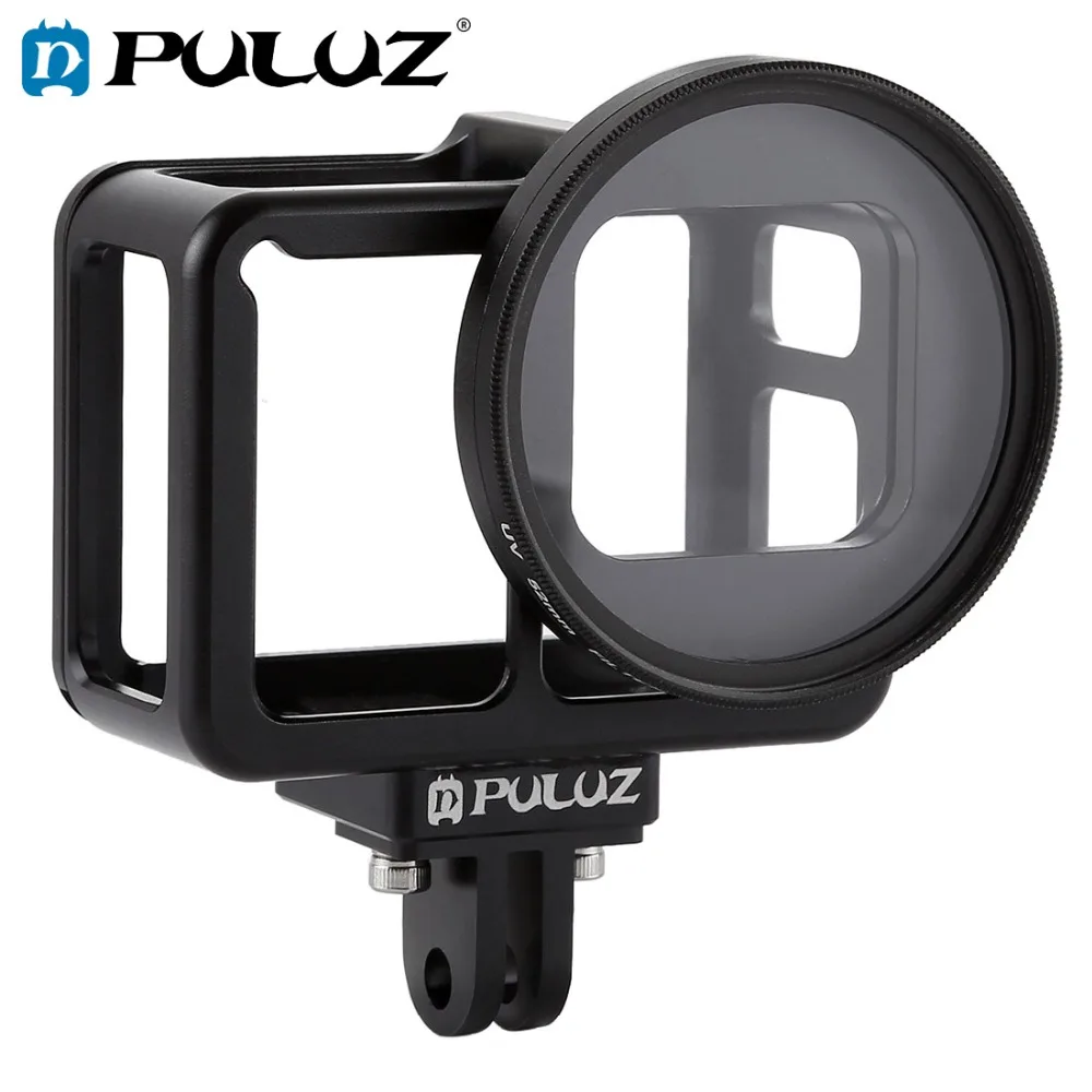 PULUZ Housing Shell CNC Aluminum Alloy Protective Cage Case &amp Insurance Frame 52mm UV Lens for GoPro HERO7 Silver/HERO7 White |