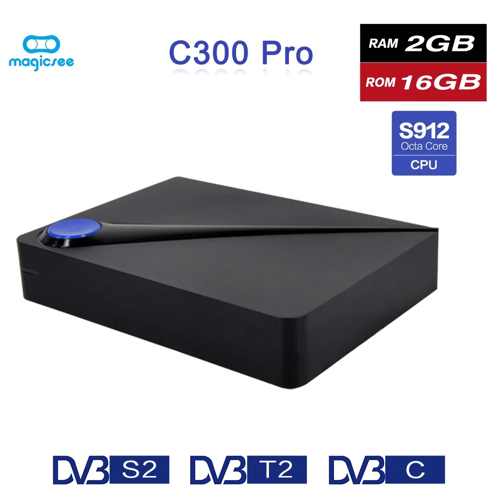 Magicsee C300 Pro Amlogic S912 Восьмиядерный ТВ приставка 2 + 16GB Android 4K Смарт DVB-S2 DVB-T2 кабель 4G WiFi