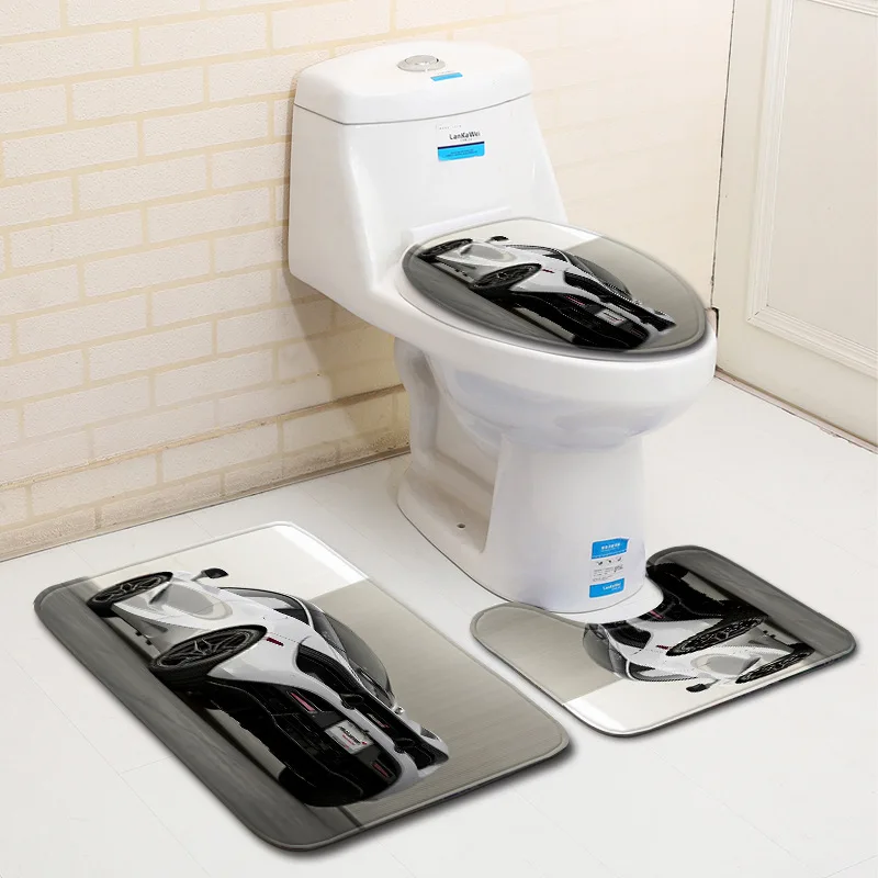Бесплатная доставка 3 шт. красный гоночный автомобиль Banyo ванная комната ковер
